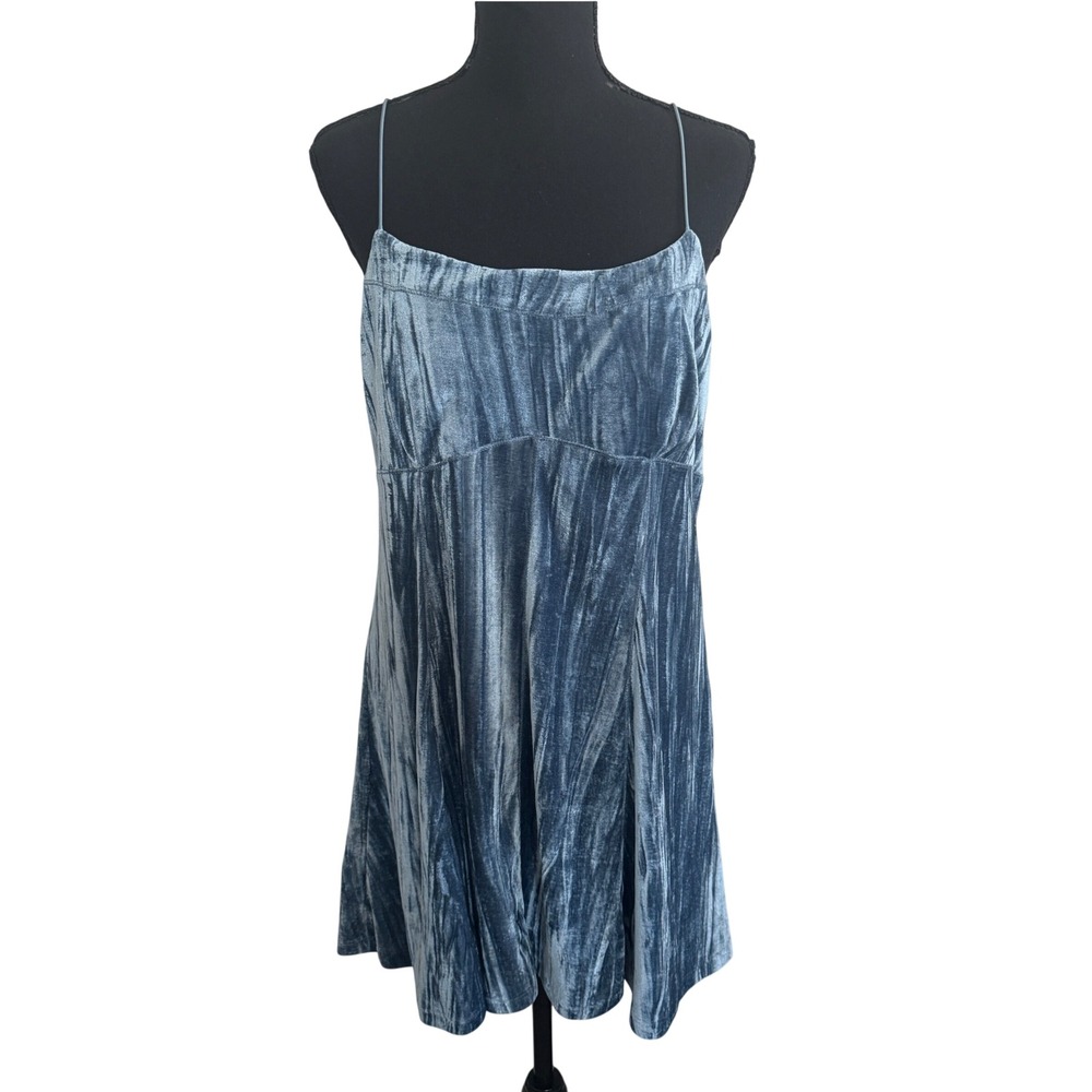 Wild Fable Womens Y2K Babydoll Blue Crushed Velvet Mini Slip Dress XL Whimsigoth